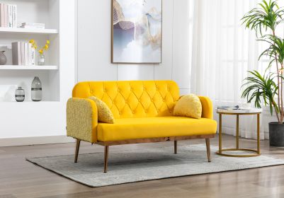 COOLMORE Modern Velvet Loveseat Sofa , Comfy Upholstered 2-Seater Sofa with Gold Metal Legs